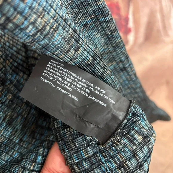 Theory Cabled Print Rib Boat Neck Top Multicolor - Picture 6 of 7